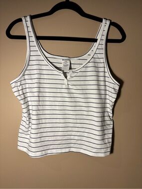 No Boundaries White Tank Top with Navy Stripes